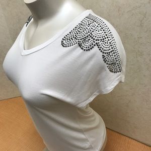 White jeweled V neck